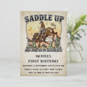 Western sattelt auf und begleitet uns zum Geburtst Einladung (Stehend Vorderseite)