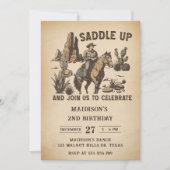 Western sattelt auf und begleitet uns zur Geburtst Einladung (Vorderseite)