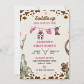 Western sattelt auf und begleitet uns zur Geburtst Einladung (Vorderseite)