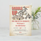 Western sattelt auf und begleitet uns zur Geburtst Einladung (Stehend Vorderseite)