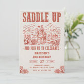 Western sattelt auf und begleitet uns zur Geburtst Einladung (Stehend Vorderseite)