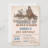 Western sattelt auf und begleitet uns zur Geburtst Einladung (Vorderseite)