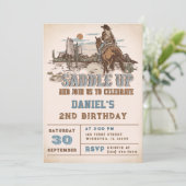 Western sattelt auf und begleitet uns zur Geburtst Einladung (Stehend Vorderseite)