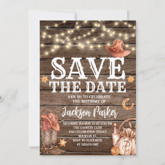 Western Save the Date Geburtsland Geburtstag Einladung