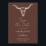 Western Save the Date | Rustic Boho Cow Skull<br><div class="desc">Western Save the Date - featuring a rustic bohemian western cow skull on an orange terracotta background. Save the Date is a simple design with script and modern lettering for a minimalistic design. All elements can be edited.</div>