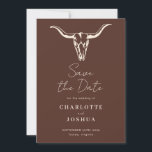 Western Save the Date | Rustic Boho Cow Skull<br><div class="desc">Western Save the Date - featuring a rustic bohemian western cow skull on an orange terracotta background. Save the Date is a simple design with script and modern lettering for a minimalistic design. All elements can be edited.</div>