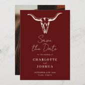 Western Save the Date | Rustikaler Boho Kuh Skull (Vorne/Hinten)