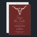 Western Save the Date | Rustikaler Boho Kuh Skull<br><div class="desc">Western Save the Date - mit einem rustikalen böhmischen Western-Schädel auf orangefarbenem Terrakotta-Hintergrund. Save the Date ist ein einfaches Design mit Schrift und moderner Schrift für ein minimalistisches Design. Alle Elemente können bearbeitet werden.</div>