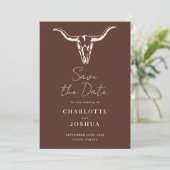 Western Save the Date | Rustikaler Boho-Kuhschädel (Stehend Vorderseite)