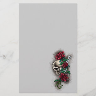 Western-Schädel mit Roten Rosen und Briefpapier