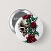 Western-Schädel mit Roten Rosen und Button (Vorne & Hinten)