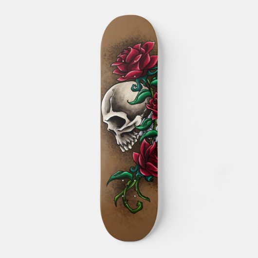 Western-Schädel mit Roten Rosen und Skateboard (Vorderseite)