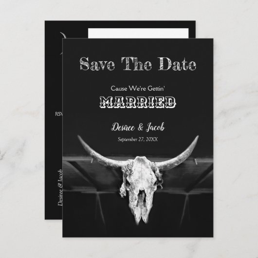 Western Schädel Rustikal Schwarz und Weiß Save the Postkarte (Vorne/Hinten)