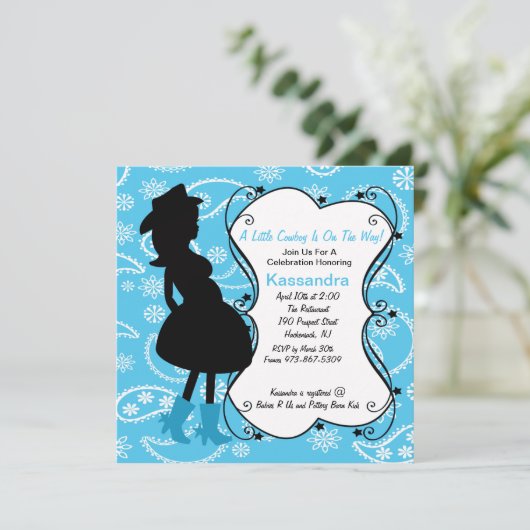 Western Schwangere Mama zu Babydusche Einladung (Stehend Vorderseite)