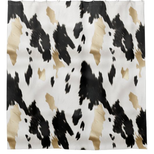 Western Schwarz-weiß Glam Gold Cowhide Duschvorhang (Vorderseite)