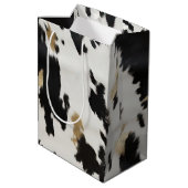 Western Schwarz-weiß Gold Cowhide Geburtstag Mittlere Geschenktüte (Rückseite Schrägansicht)