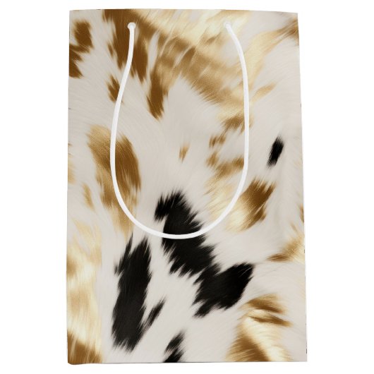Western Schwarz-weiß Gold Cowhide Mittlere Geschenktüte (Vorderseite)