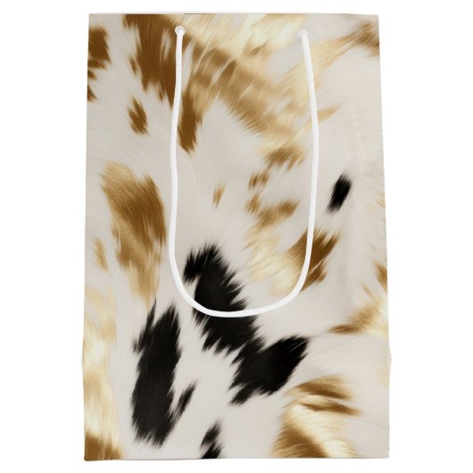 Western Schwarz-weiß Gold Cowhide Mittlere Geschenktüte (Rückseite)