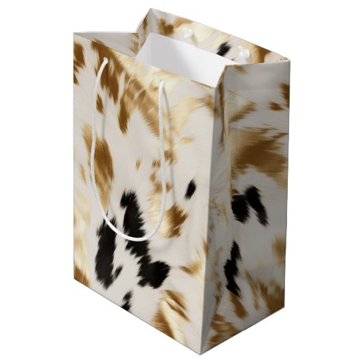 Western Schwarz-weiß Gold Cowhide Mittlere Geschenktüte (Rückseite Schrägansicht)