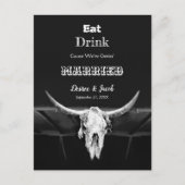 Western Schwarz-Weiß rustikale Essgetränke Verheir Ankündigungspostkarte (Vorderseite)