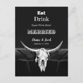 Western Schwarz-Weiß rustikale Essgetränke Verheir Ankündigungspostkarte