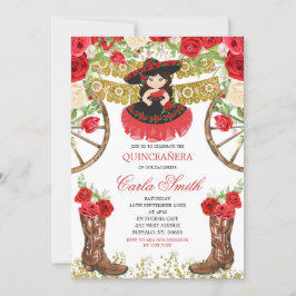 Western Schwarzes Kleid und Rote Rose 15 Anos Einladung