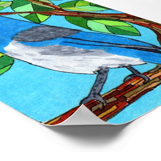 Western Scrub Jay Mini Folk Art Poster (Ecke)