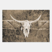 Western Sepia Brown Texture Cowboy Bull Skull Geschenkpapier Set (Vorderseite 2)