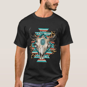 Western Serape Aztec Kuh Skull Bull Skull Cowgirl T-Shirt