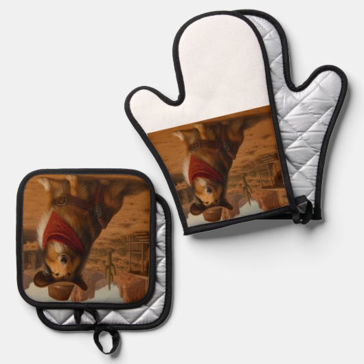 Western Sheltie Ofenhandschuh & Topflappen-Set (Vorderseite/Rückseite)