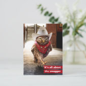Western Sheriff Owl mit Attitude & Swagger Postkarte (Stehend Vorderseite)