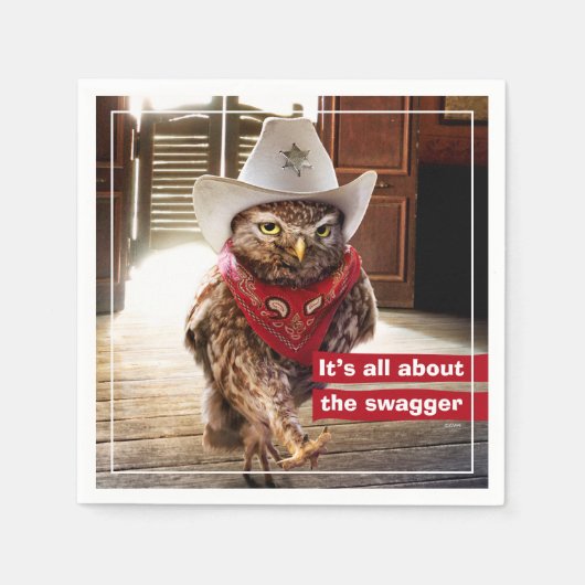 Western Sheriff Owl mit Attitude & Swagger Serviette (Vorderseite)