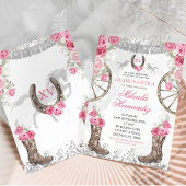 Western Silver Pink Floral Charra Quinceañera Einladung