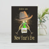 Western Silvester Party Cowboy Hat Champagne Einladung (Stehend Vorderseite)