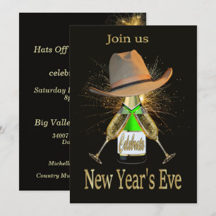 Western Silvester Party Cowboy Hat Champagne Einladung