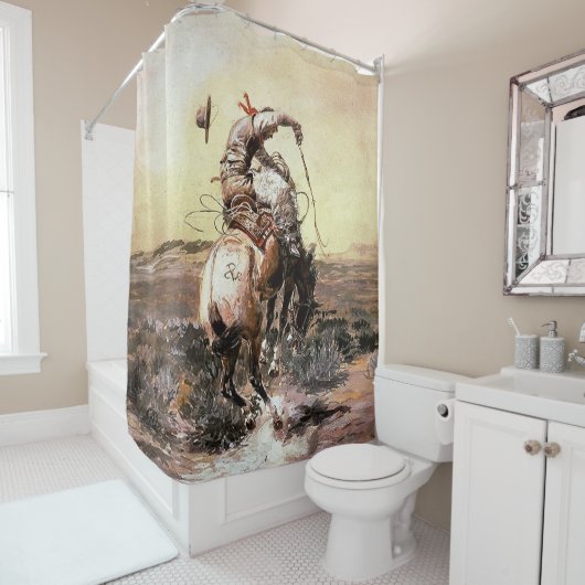 Western "Slick Rider" Kunst von Charles M. Russell Duschvorhang (Beispiel)