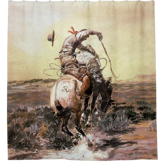 Western "Slick Rider" Kunst von Charles M. Russell Duschvorhang (Vorderseite)