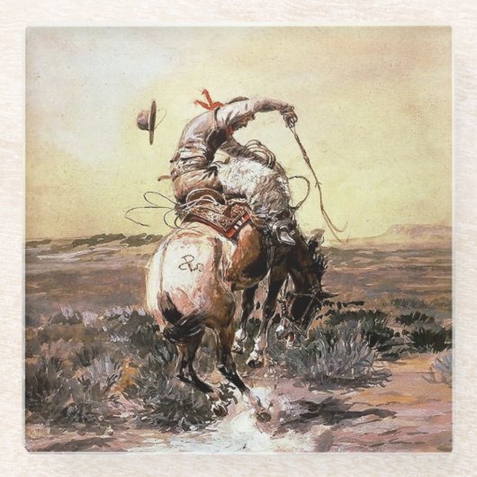 Western "Slick Rider" Kunst von Charles M. Russell Glasuntersetzer (Vorderseite)
