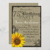 Western Sonnenblume Rustikal 75. Geburtstag Einladung (Vorne/Hinten)