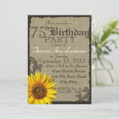 Western Sonnenblume Rustikal 75. Geburtstag Einladung (Stehend Vorderseite)