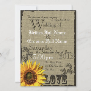 Western Sonnenblume Rustikale Hochzeit Einladung