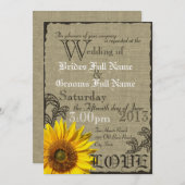 Western Sonnenblume Rustikale Hochzeit Einladung (Vorne/Hinten)