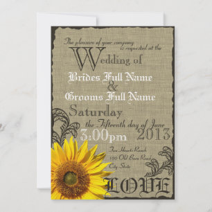 Western Sonnenblume Rustikale Hochzeit Einladung