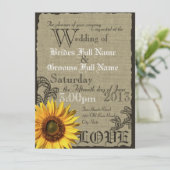 Western Sonnenblume Rustikale Hochzeit Einladung (Stehend Vorderseite)