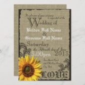 Western Sonnenblume Rustikale Hochzeit Einladung (Vorne/Hinten)