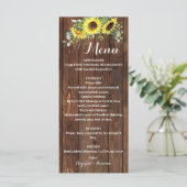 Western Sonnenblumen Grüne Hochzeit Brautparty Menükarte (Stehend Vorderseite)