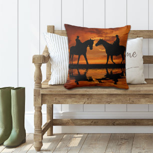 Western-Sonnenuntergang-Reiten Cowboy-Silhouette Kissen