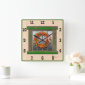 Western "South West Chile Wreath Green Window" Quadratische Wanduhr (Zuhause)