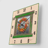 Western "South West Chile Wreath Green Window" Quadratische Wanduhr (Winkel)