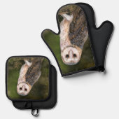Western Stall Owl Oven Mitt & Pot Holder Set (Vorderseite/Rückseite)